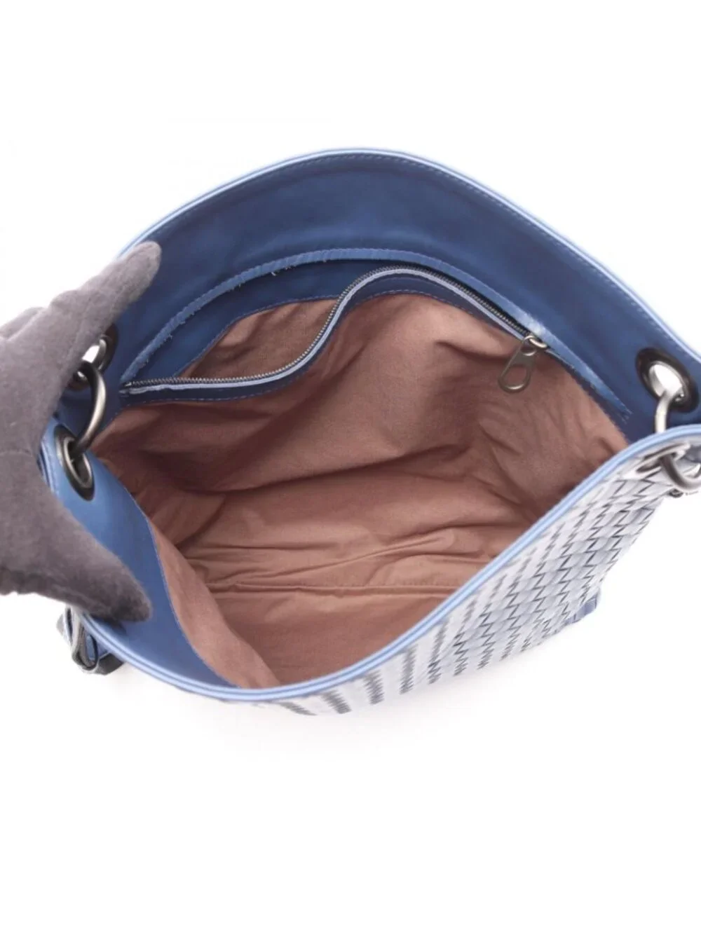 Bottega Veneta Shoulder Bag Intrecciato Blue Black Leather